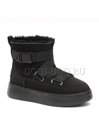 Женские угги кроссовки черные UGG Boots Classic Boom Buckle Black